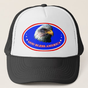 GOD BLESS AMERICA US FLAG BALD EAGLE TRUCKER HAT