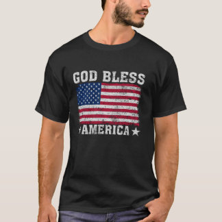 God Bless America US Flag Patriotic American Long  T-Shirt