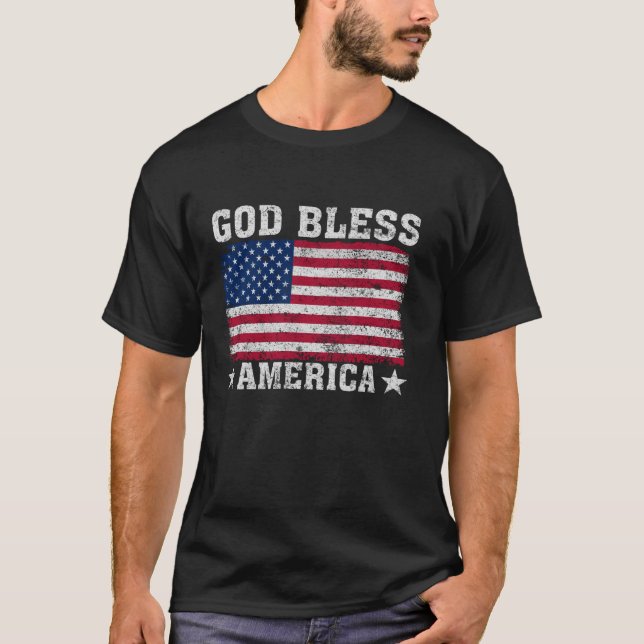 God Bless America US Flag Patriotic American Long  T-Shirt (Front)