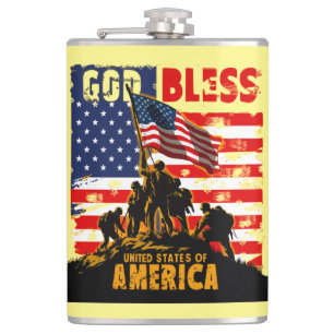 God Bless America : US Flag,Patriotism Design Hip Flask