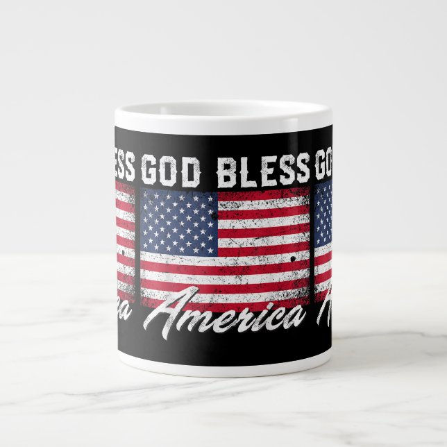 God Bless America USA Flag 4th of July Patriotic Large Coffee Mug (Front)