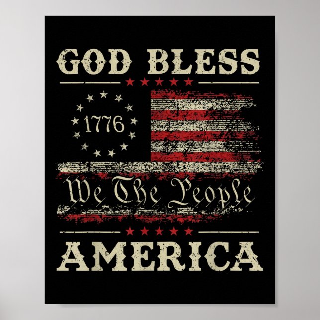 God Bless America Usa Flag 4th Of July Patriotic  Poster (Front)