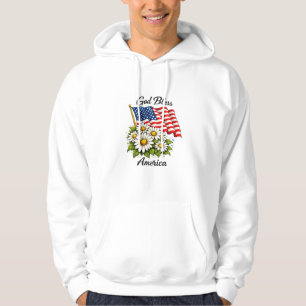 God Bless America USA Flag and Daisies Floral Art Hoodie