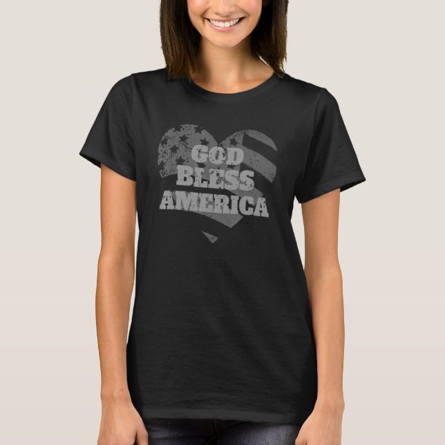 God Bless America Usa Flag Heart T-Shirt (Front)