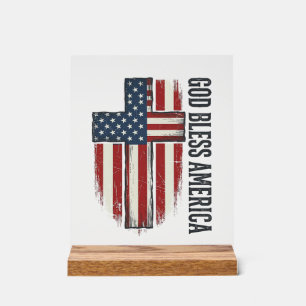 God Bless America Vintage Patriotic Cross Design_1 Acrylic Sign