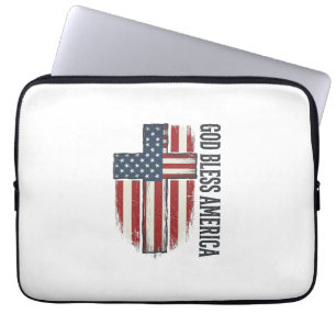 God Bless America Vintage Patriotic Cross Design_1 Laptop Sleeve