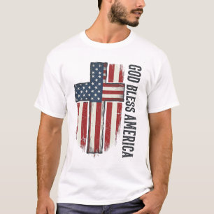 God Bless America Vintage Patriotic Cross Design_1 T-Shirt