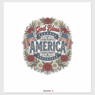 God Bless America Vintage Patriotic Floral