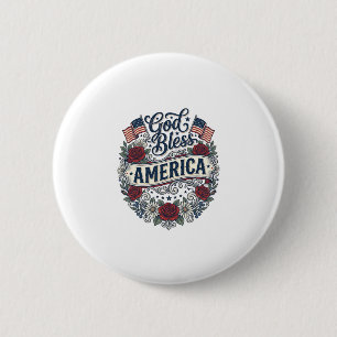 God Bless America Vintage Patriotic Floral 6 Cm Round Badge