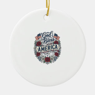 God Bless America Vintage Patriotic Floral Ceramic Tree Decoration