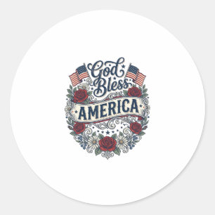God Bless America Vintage Patriotic Floral Classic Round Sticker