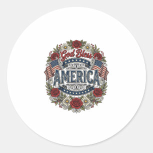 God Bless America Vintage Patriotic Floral Classic Round Sticker