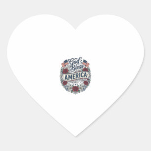 God Bless America Vintage Patriotic Floral Heart Sticker
