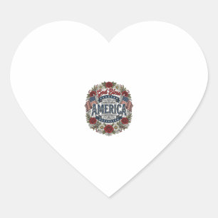 God Bless America Vintage Patriotic Floral Heart Sticker