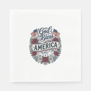 God Bless America Vintage Patriotic Floral Napkin