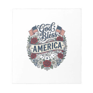 God Bless America Vintage Patriotic Floral Notepad