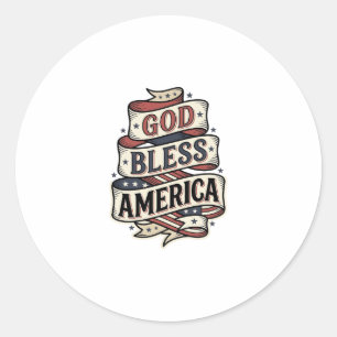 God Bless America Vintage Patriotic Vector Design_ Classic Round Sticker