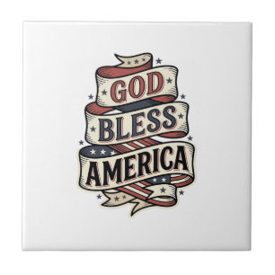 God Bless America Vintage Patriotic Vector Design_ Tile
