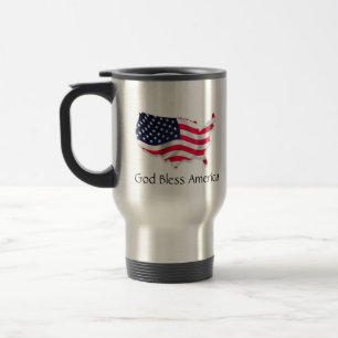 God Bless America w/ Map Flag Travel Mug