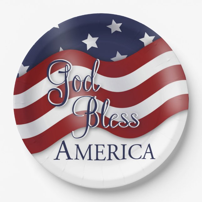 God Bless America Waving Flag Plate (Front)