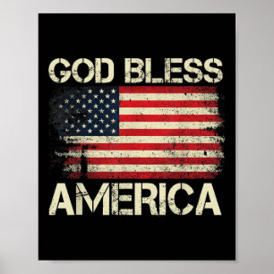 God Bless America With American Flag Memorial Day  Poster