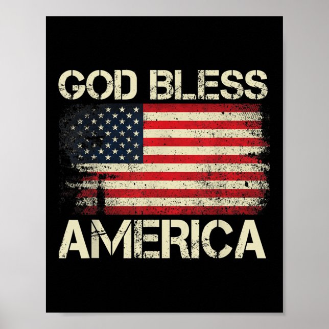 God Bless America With American Flag Memorial Day  Poster (Front)