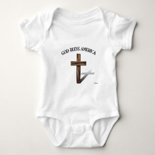 GOD BLESS AMERICA with rugged cross Baby Bodysuit