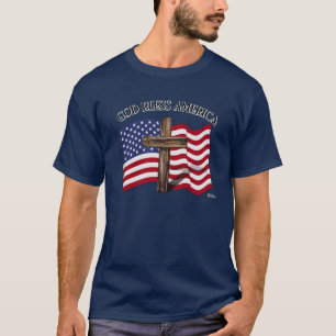 GOD BLESS AMERICA with rugged cross & US flag T-Shirt