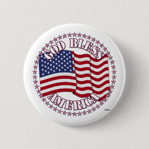 God Bless America With USA Flag And 50 Stars 6 Cm Round Badge