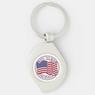 God Bless America With USA Flag And 50 Stars Key Ring