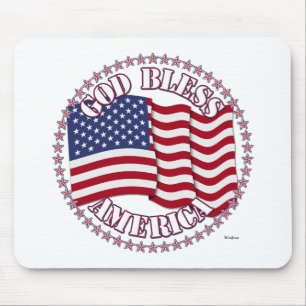 God Bless America With USA Flag And 50 Stars Mouse Mat