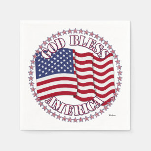 God Bless America With USA Flag And 50 Stars Napkin