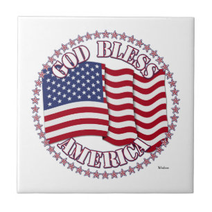 God Bless America With USA Flag And 50 Stars Tile