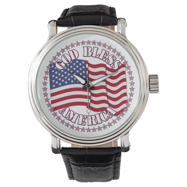 God Bless America With USA Flag And 50 Stars Watch (Front)