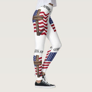 God Bless American With Cross And Flag Leggings