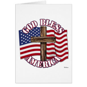 God Bless American with USA Flag & Cross