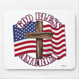 God Bless American with USA Flag & Cross Mouse Mat