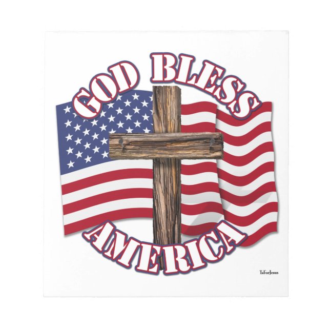God Bless American with USA Flag & Cross Notepad (Front)
