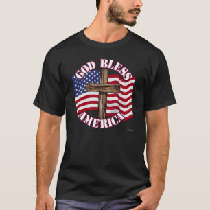 God Bless American with USA Flag & Cross T-Shirt
