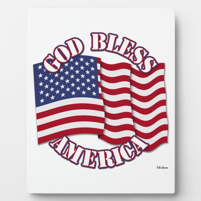 God Bless American with USA Flag Plaque (Front)