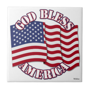 God Bless American with USA Flag Tile