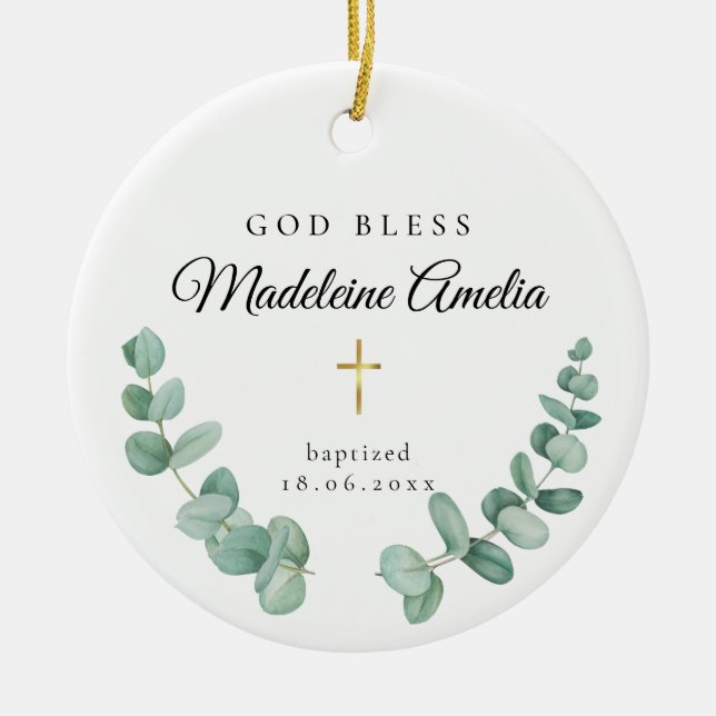 God Bless Baptism Cross Ceramic Tree Decoration (Front)