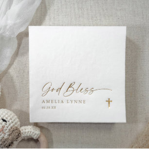 God Bless Baptism Napkins Modern Cross Gold