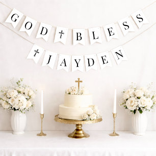 God Bless Black White 6 Letters Baptism Communion Bunting