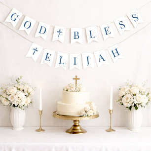 God Bless Blue & White 6 Letters Baptism Communion Bunting