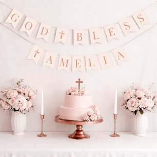 God Bless Blush Pink 6 Letters Baptism & Communion Bunting