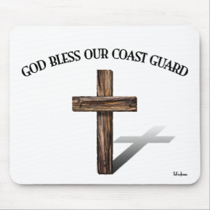 GOD BLESS COAST GUARD with rugged cross Mouse Mat