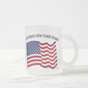GOD BLESS COAST GUARD with & US flag Frosted Glass Coffee Mug