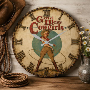 God Bless Cowgirls Ranch Farmhouse Large Clock