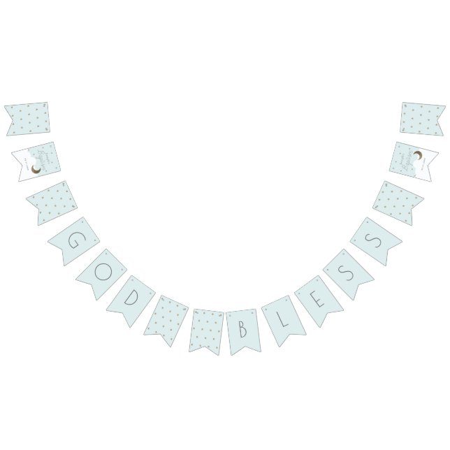 God Bless Crescent Moon & Stars Blue Boy Baptism Bunting (All)